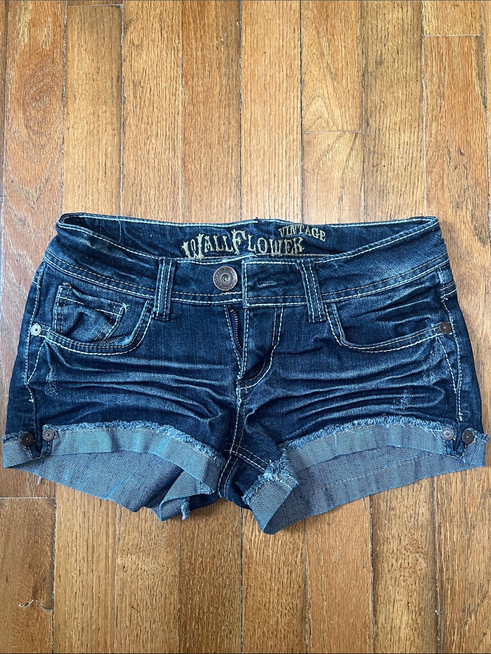 Wallflower Dark Indigo Rolled Cuff Denim Shorts